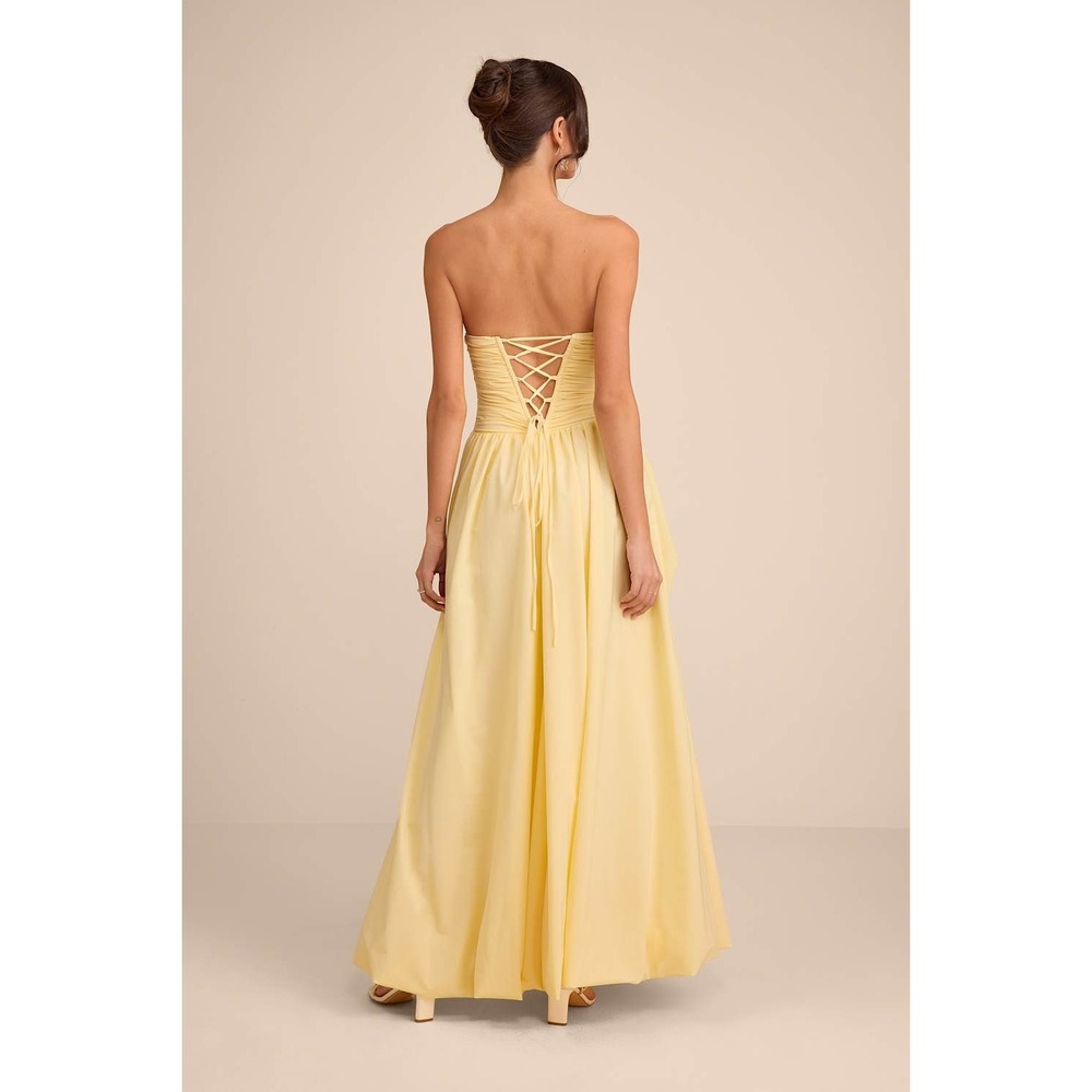 Lulu's Strapless Yellow Maxi Dress with High Slit - Picture 5 of 16